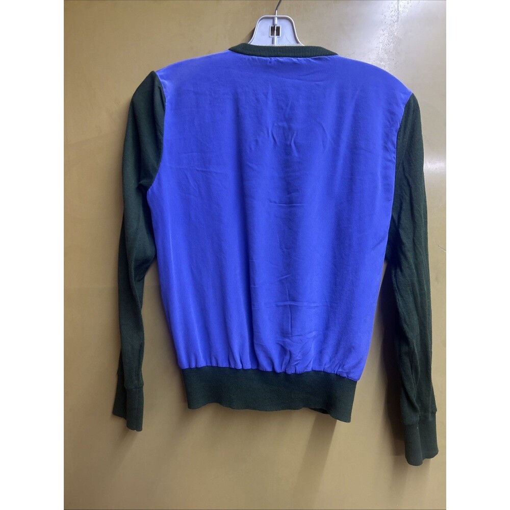 Worth New York Silk Cardigan XP Colorblock Green Purple Button Front - Picture 7 of 10